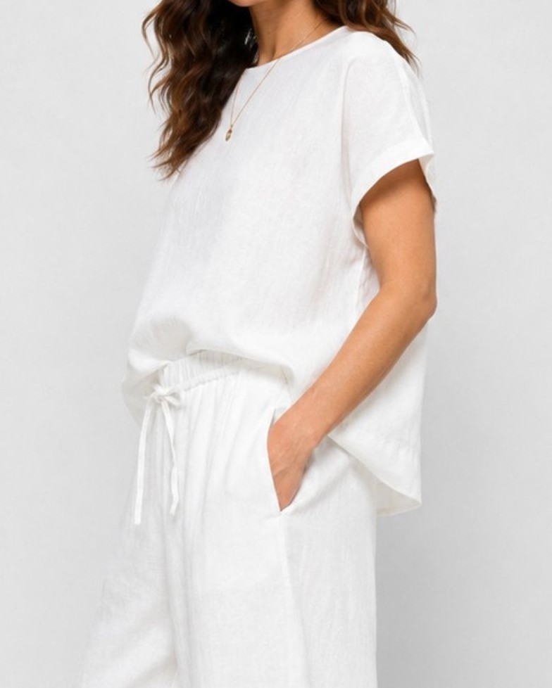 Aubree Linen Blend Top - White - Image 2