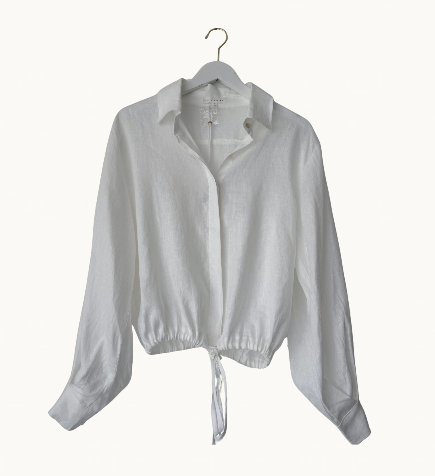 Little Lies Bianca Tie Linen Shirt - White - Image 2