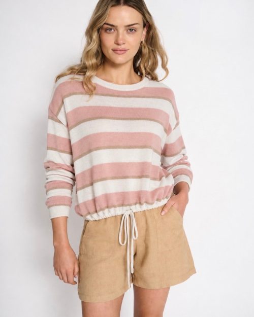 Little Lies Hailey Drawstring Top - Soft Pink Stripe