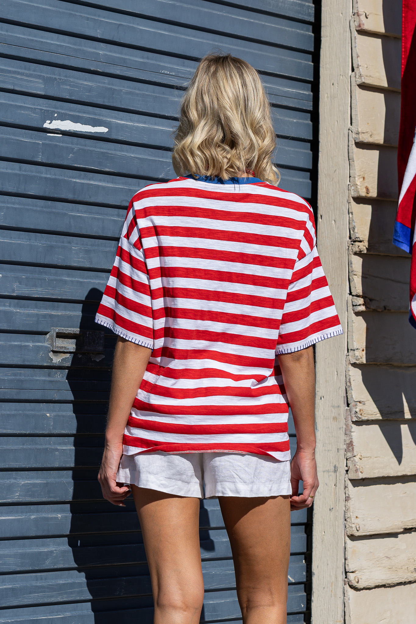 Oversized Organic Cotton Lobster Tee - White/Red Stripe - Image 3