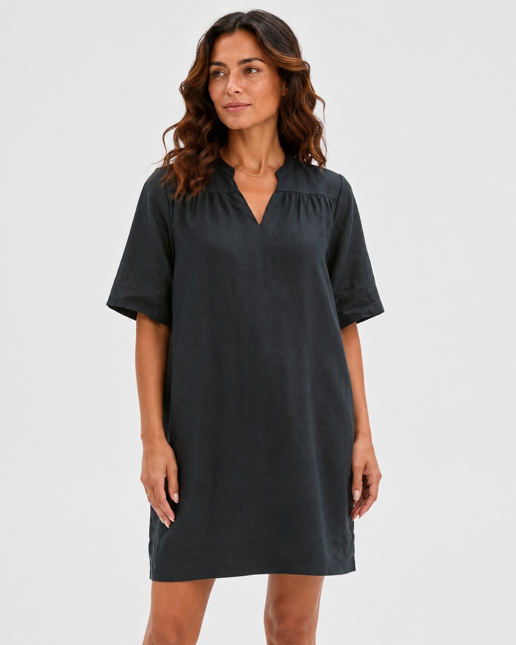 Noa Notch Neck Mini Dress - Black
