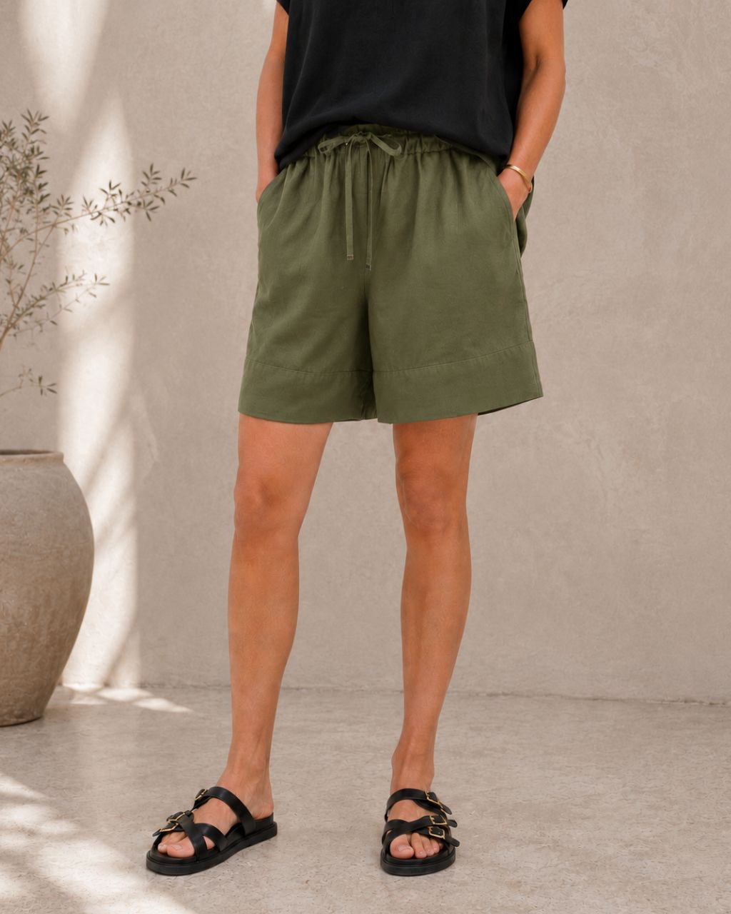 Carter Linen Blend Shorts - Olive