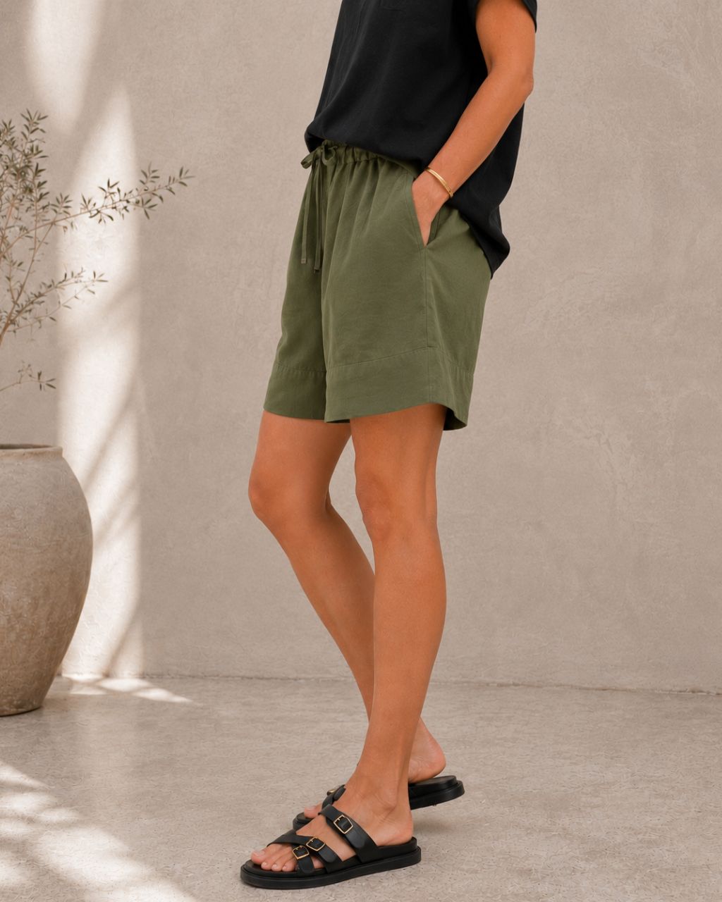 Carter Linen Blend Shorts - Olive - Image 2
