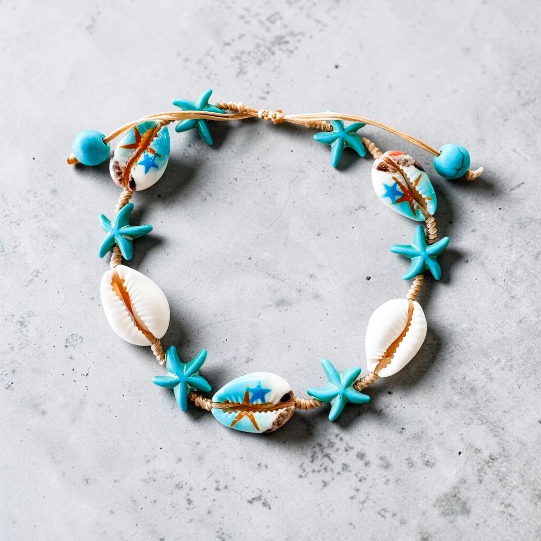 Turquoise Starfish & Cowrie Anklet Bracelet - Image 3