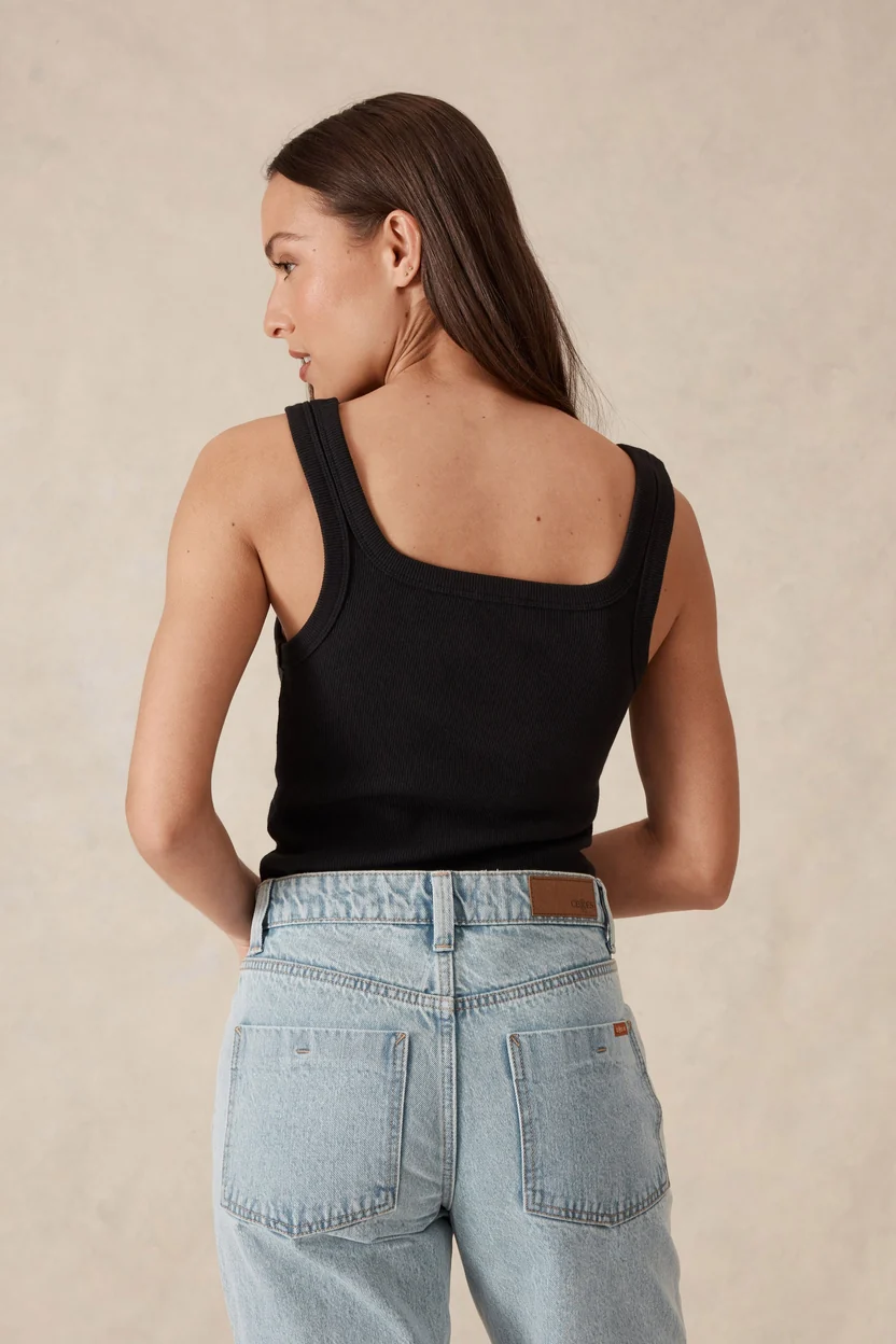 Zaeli Contour Rib Square Neck Tank - Black - Image 3