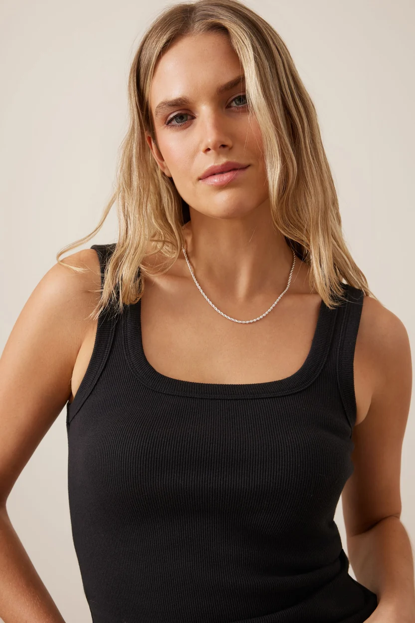 Zaeli Contour Rib Square Neck Tank - Black - Image 2