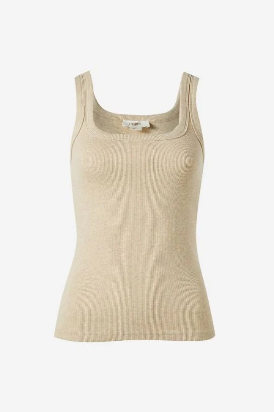 Zaeli Contour Rib Square Neck Tank - Oatmeal Marle - Image 4