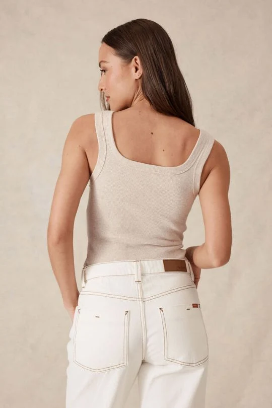 Zaeli Contour Rib Square Neck Tank - Oatmeal Marle - Image 2