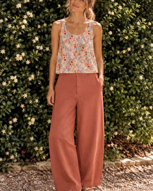 Little Lies Barrel Leg Linen Pants - Terracotta