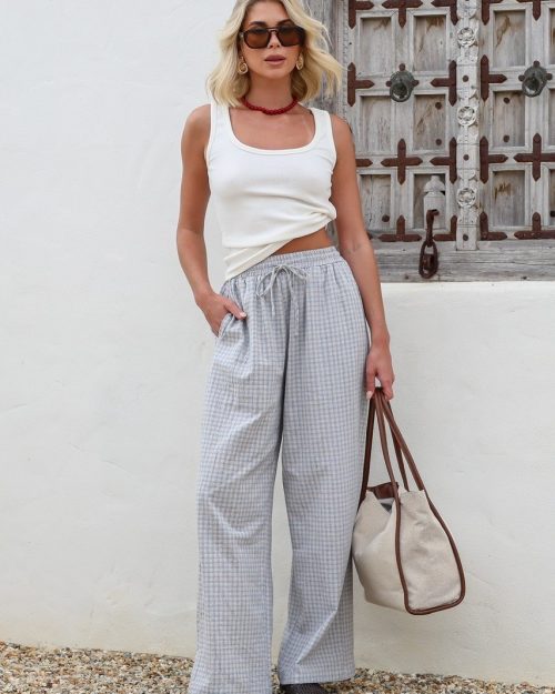 Sunday Cotton Check Pants - Blue