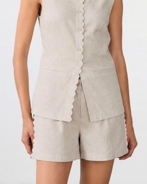 Little Lies Georgia Scallop Shorts - Natural