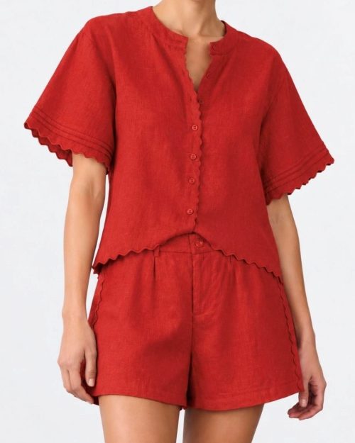 Little Lies Georgia Scallop Shorts - Earthy Red