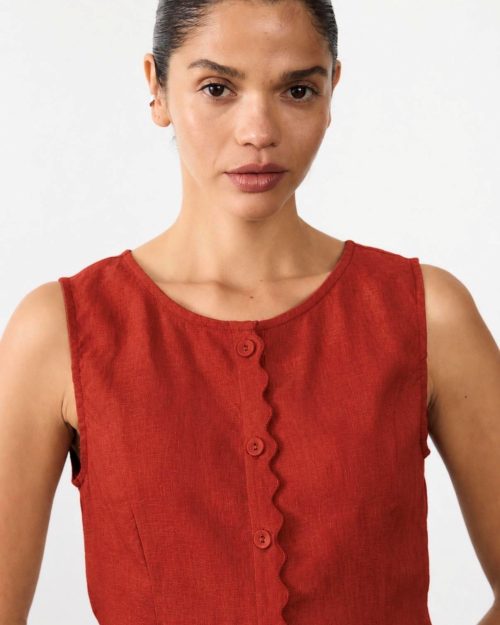 Little Lies Georgia Scallop Vest - Earthy Red