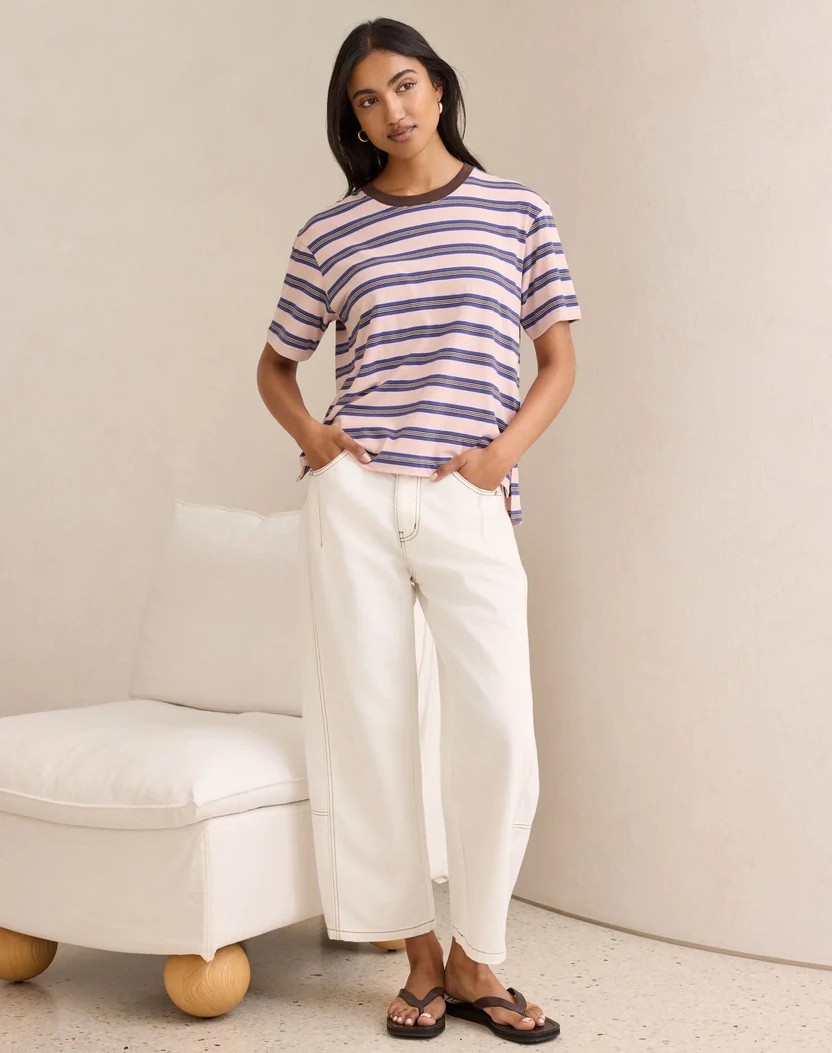 Stevie Slouchy Tee - Chalk Pink/Polo Blue/Chocolate Stripe - Image 3
