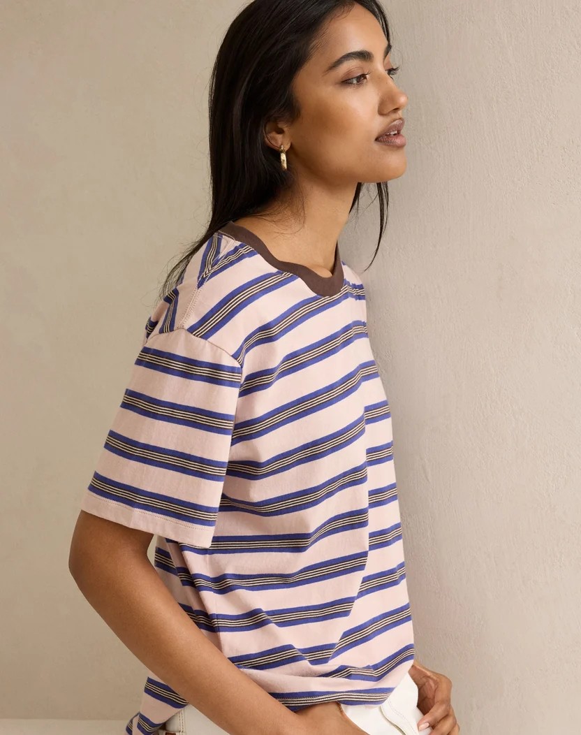 Stevie Slouchy Tee - Chalk Pink/Polo Blue/Chocolate Stripe - Image 2