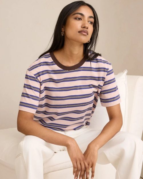 Stevie Slouchy Tee - Chalk Pink/Polo Blue/Chocolate Stripe