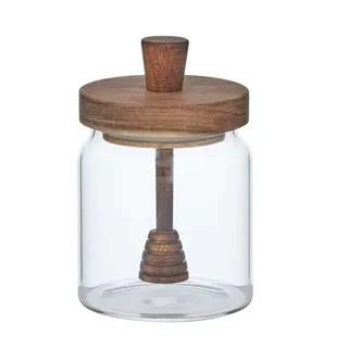 Tesoro Glass/Wood Honey Jar Natural