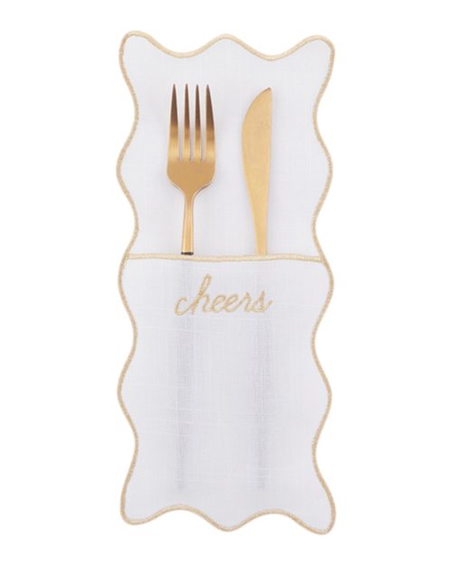 Xmas Cheer Embroidered Fabric Cutlery Pouch