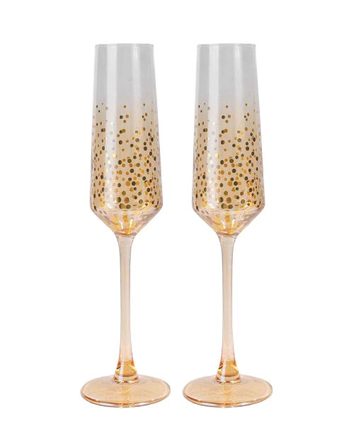 Xmas Ritz Glass Flutes Set of 2 Gold