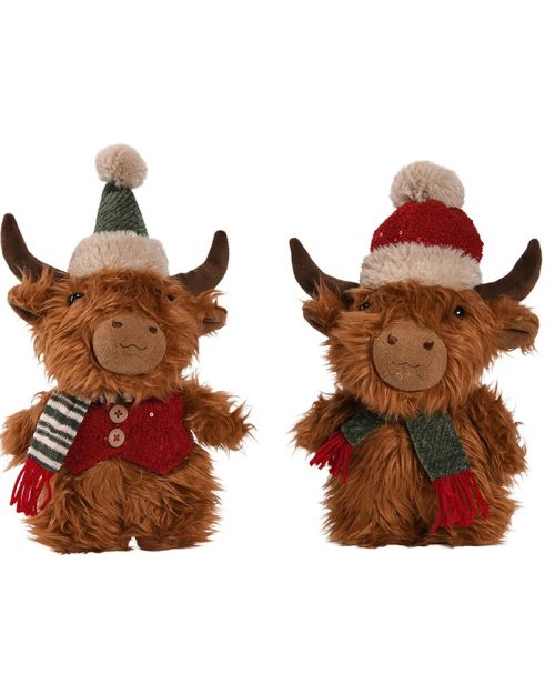 Xmas Fabric Highland Cow 16x13x35cm