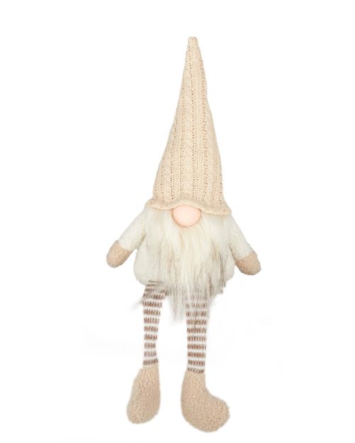 Xmas Dangly Legs Fabric Gnome White 16x9x42cm