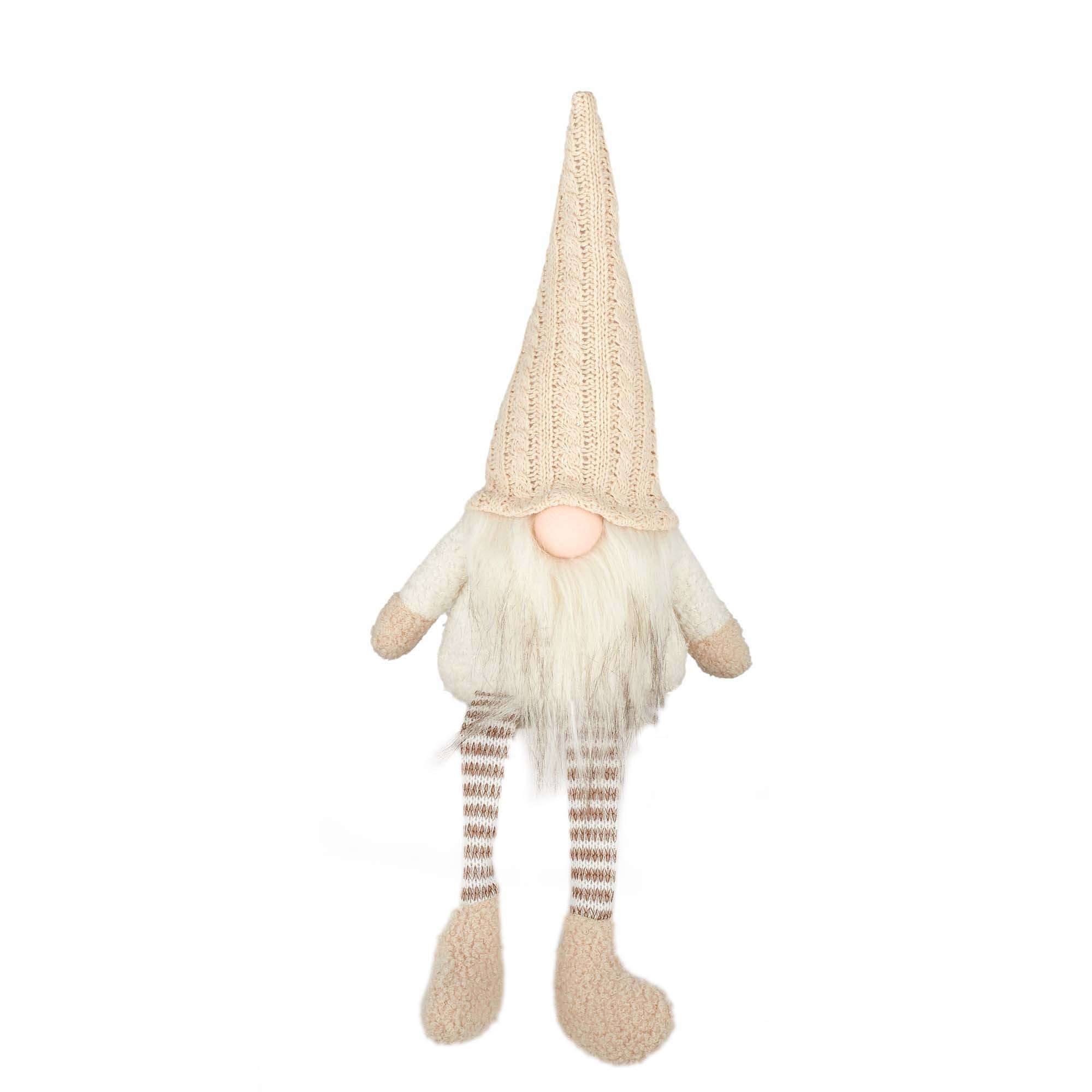 Xmas Dangly Legs Fabric Gnome White 16x9x42cm