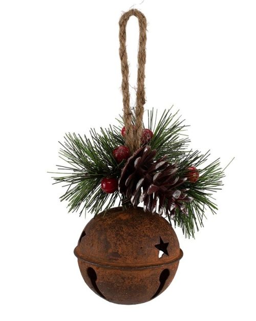Xmas Rusty Bell Hanger W/Pine 8cm