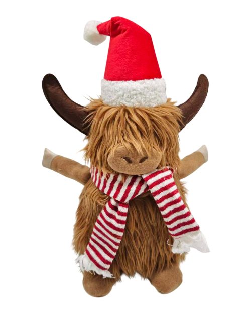 Xmas Highland Cow w/Scarf Fabric 15x12x34cm