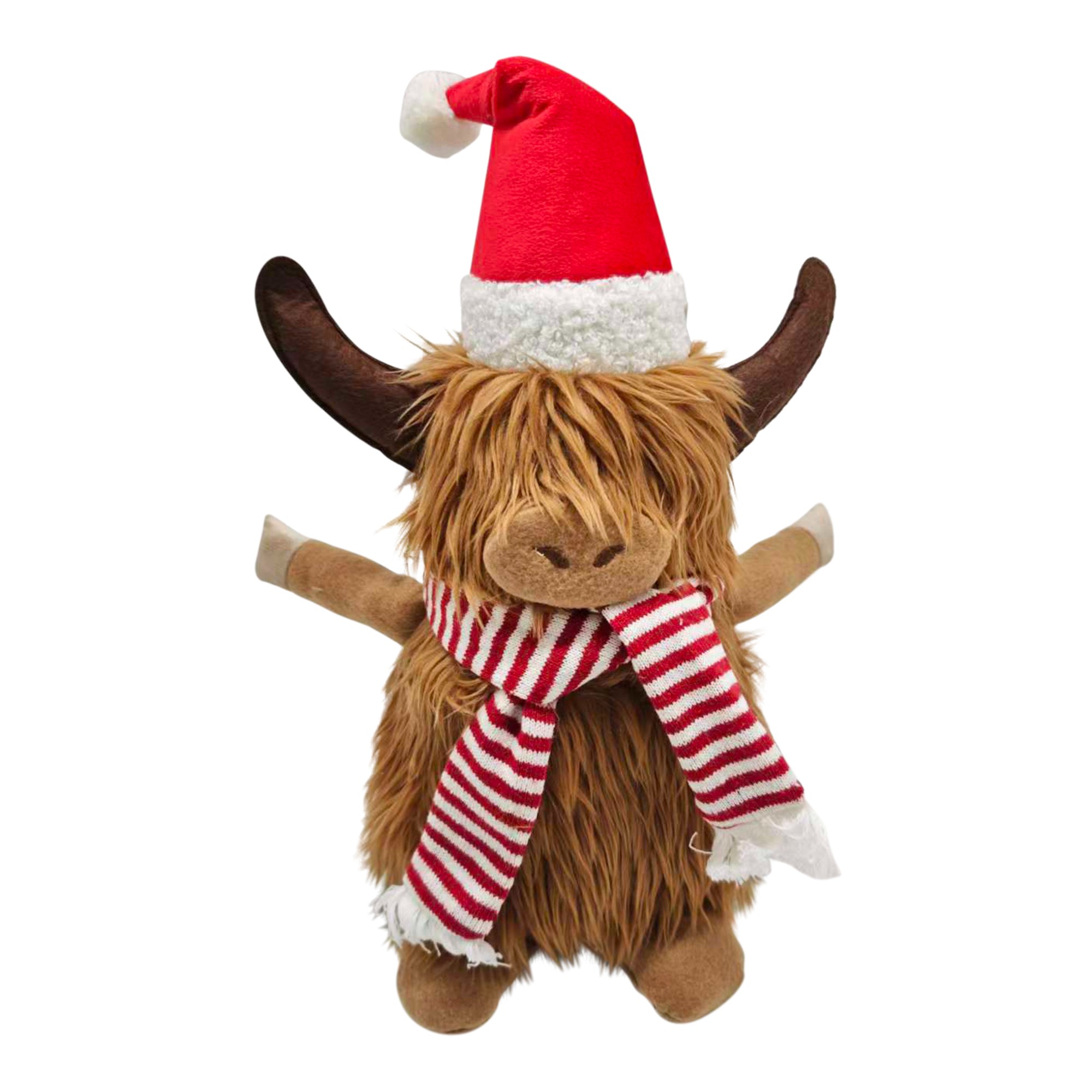 Xmas Highland Cow w/Scarf Fabric 15x12x34cm